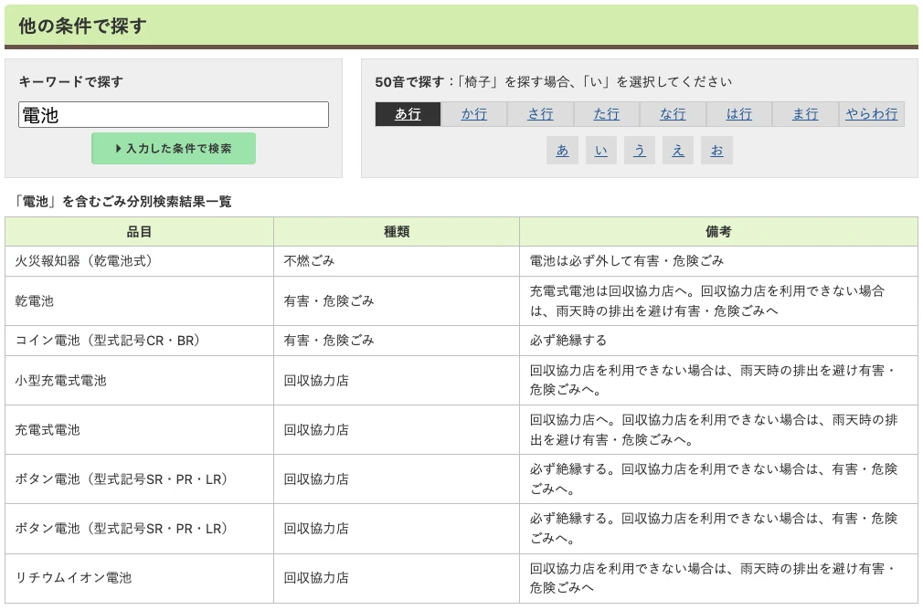 春日部市ごみの出し方検索結果